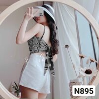 Set áo yếm cột sau kèm quần short trắng