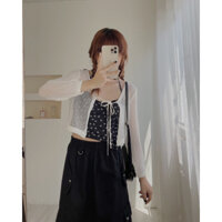 Set áo yếm hoa nhí, set áo cardigan lưới khoác ngoài kèm áo yếm 2s dáng croptop siêu xinh ulzzang
