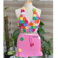 SET ÁO YẾM HOA VÀ VÁY LEN MÓC- [ Hình Shop Tự Làm Và Chụp]