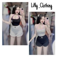 Set Áo Yếm Kitty Thun Borip Phối Quần Nhún Đính Nơ