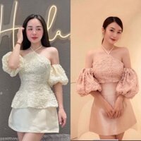 Sét áo yếm lông và chân đầm xòe chữ A 🔥TAFTA SATIN LÓT LỤA🔥 TRỄ VAY TAY PHỒNG VÁY TRẮNG dự lễ hội thời thượng ĐI BIỂN