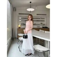 Sét Áo Yếm Lụa Xẻ Buộc Nơ Kèm Chân Váy Tơ Nhăn Lưng Chun