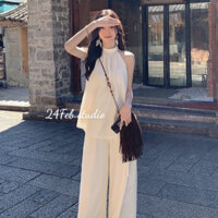 Set áo yêm nữ đũi gân kèm quần ống xuông phong cách vintage Hàn Quốc 24FebStudio SET50