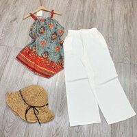 Set áo yếm quần suông trắng