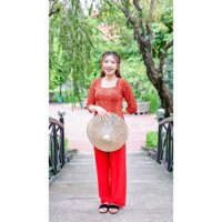 Set bà ba hoa văn nữ, áo tay lỡ cổ vuông + quần ống suông dài vải co giãn (NB-BBHVCV-F) - Cúc Dưỡng