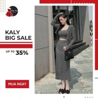 Set ba món váy kẻ hai dây thun kèm áo khoác tiểu thư - Kaly Store