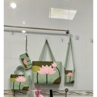 Set Balo + Túi + Ví Hoa Sen giản dị