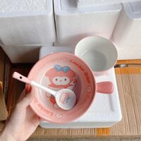 Sét bát có tay cầm 3 món Hoạt Hình Dễ Thương Bằng Gốm Sứ Cho bé