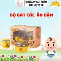 Set bát cốc ăn dặm cho bé giữ nhiệt chống nóng 2 lớp kèm thìa và có tai cầm tiện lợi