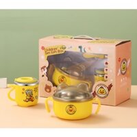 Set bát cốc ăn dặm cho bé giữ nhiệt chống nóng 2 lớp kèm thìa và có tai cầm tiện lợi