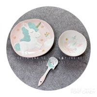 set Bát đĩa 3 món cho bé ăn dặm , khay sứ ăn dặm mickey loại to 120ml