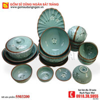 Set bát đĩa Bát Tràng men ngọc 20 món Bạch Ngọc Mai