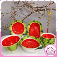 Set Bát Đĩa Decor Dưa Hâu Đỏ Bát Ăn Cơm Chén Dĩa Dễ Thương Bát Ăn Dặm Cho Bé