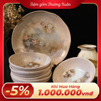 Set bát đĩa Nhật Bản men tiêu hoa anh đào màu hồng