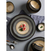 Set bát đĩa tách gốm sứ viền hoa văn vintage trung cổ tone xanh đại dương đen huyền bí 🏰