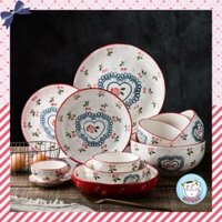Set bát sứ, bộ bát đĩa Cherry cao cấp gốm sứ vẽ tay siêu dày dặn style Bắc Âu / Nhật Bản / Hàn Quốc KITCAT STORE