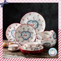 Set bát sứ, bộ bát đĩa Cherry cao cấp gốm sứ vẽ tay siêu dày dặn style Bắc Âu / Nhật Bản / Hàn Quốc KITCAT STORE