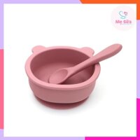 Set Bát + Thìa Ăn Dặm Có Đế Hút Chống Đổ Cao Cấp Hình Gấu