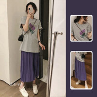 Set BẦU Áo Chân Váy Bầu TÍM XINH SAV44