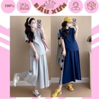 SÉT BẦU ÁO KÈM CHÂN VÁY DÀI THỂ THAO M341- ĐẦM BẦU COTTON KIỂU DÁNG TRẺ TRUNG NĂNG ĐỘNG