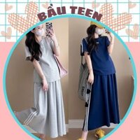 SÉT BẦU COTTON DÁNG DÀI KIỂU DÁNG THỜI TRANG NĂNG ĐỘNG H341- ĐẦM BẦU TRẺ CHẤT ĐẸP MÁT CHO MẸ BẦU