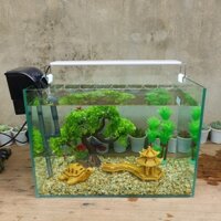 Set bể cá 40 cm với 7 món (bể, máy lọc, 2kg sỏi nền, bonsai cong, cây dừa nhựa, phụ kiện sứ to và nhỏ)
