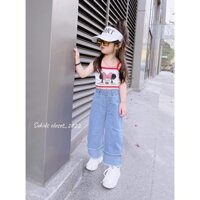 Set bé gái áo hai dây quần jean suông phong cách size 16-26kg