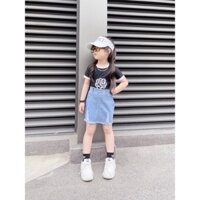 [SET BÉ GÁI] Bộ áo thêu hoa hồng chân váy jean cho bé gái(8-28kg)