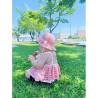 SÉT BÉ GÁI váy,mũ,túi bằng len đan móc thủ công