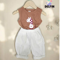 Sét bé trai, bé gái cá tính áo ba lỗ ôm + quần ngố Linen delfinkids, sét trẻ em ba lỗ ôm borip cotton chính phẩm đến 30k
