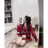 Set bèo đỏ quần short trắng