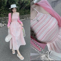 (SET BIGSIZE 50KG ĐẾN 90KG) set đầm cổ yếm đi biển kèm khoác ngắn