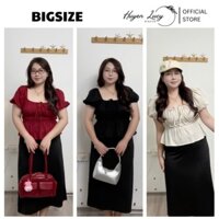 Set bigsize áo kiểu cổ vuông tay bồng nhún bèo cách điệu kèm chân váy đen dài đi tiệc đi chơi mùa thu Huyền Lucy Bigsize