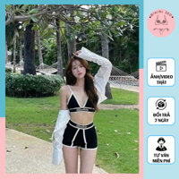 Set bikini 2 mảnh họa tiết babdllob, set đồ bơi đi biển màu đen, tay ngắn, tay dài, tam giác quần đùi hót trend