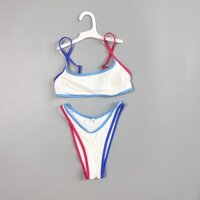 Set bikini 2 mảnh màu trắng trơn đơn giản, áo bra thiết kế đệm mút nâng ngực