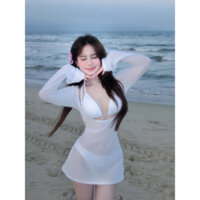 sét bikini 3 món áo Tam giác kèm áo lưới xuyên thấu