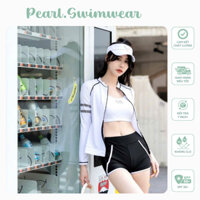 Set Bikini - Bộ Bơi Nữ 3 Mảnh - Quần Short Áo Bra Và Áo Khoác Bên Ngoài (Trắng + Đen)