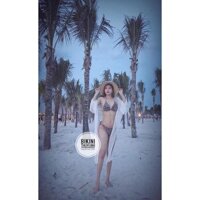 Set bikini dây buộc họa tiết da báo