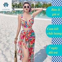 SET BIKINI, ĐỒ BƠI ĐI BIỂN HOA HỒNG KÈM KHĂN MẪU MỚI SEXY LULITAS BM-119