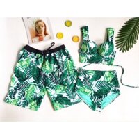 Set Bikini Nam Nữ Họa Tiết Dễ Thương, Đồ Bơi Coupler Lá Xanh [Ảnh Chụp Thật] - OS038