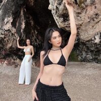 Set bikini vải xốp quần dài Ngọc Trinh/Kèm hình thật shop chụp/ Áo sẵn mút ngực/ Set 3 món ngọc trinh