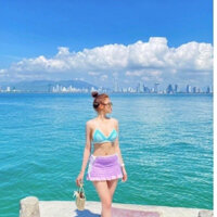 SET BIKINI VÁY MÓC LEN ÁO XANH VÁY TÍM PHỐI  (SẴN S M L) HIMI159