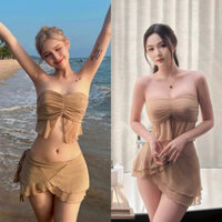 Set bikini Xoài Non màu nâu cafe áo quây bèo kèm chân váy S27