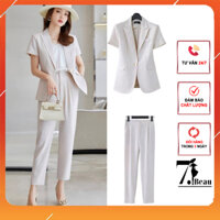 Set blazer nữ cộc tay, bộ vest nữ công sở, áo blazer kèm quần baggy vải tuyết mưa phong cách thanh lịch 7.Beautiful S35