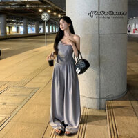 Set bling bling lấp lánh áo dây croptop + quần suông siêu sang chảnh