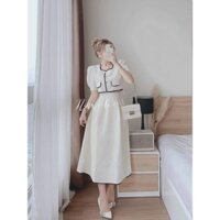 Sét Bộ 2 Món Áo Cài Nút Kèm Chân Váy Xòe Dài Y Hình Chất Xốp Nhật Mặc Đẹp Tôn Dáng [NEW UNISEX]