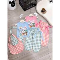 Sét bộ 3 chi tiết: bộ quần áo in hình baby three-kèm túi cho bé gái(8-30kg)