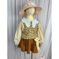 Set bộ 3 chi tiết cho bé :áo gile +áo sơ mi +chân váy nâu (10-16kg)