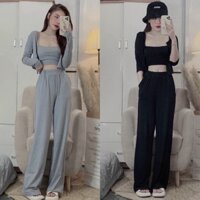 SÉT BỘ 3 MÓN ÁO KHOÁC TAY DÀI QUẦN ỐNG SUÔNG KÈM ÁO TRONG Y HÌNH<CHẤT TĂM NHUYỄN QC) Cầm nặng tay