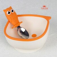 Set bộ 4 món bát thìa dĩa ăn dặm Silicone Taeang (hình cú mèo, có đế hít chống đổ)
